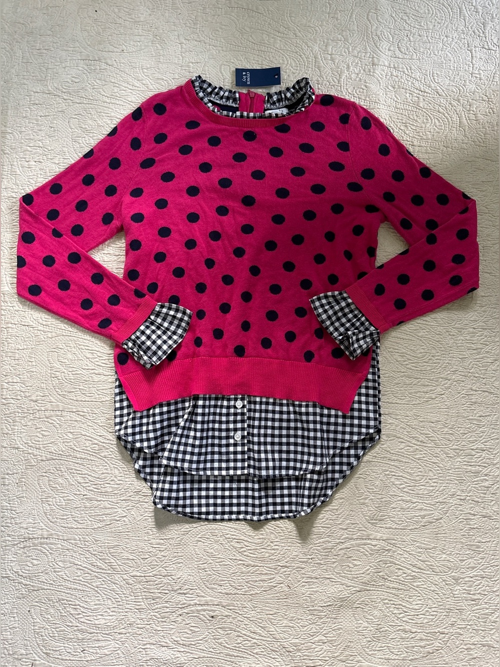 NWT Women’s Pink Polka Dot crown & ivy Shirt layered look - size small